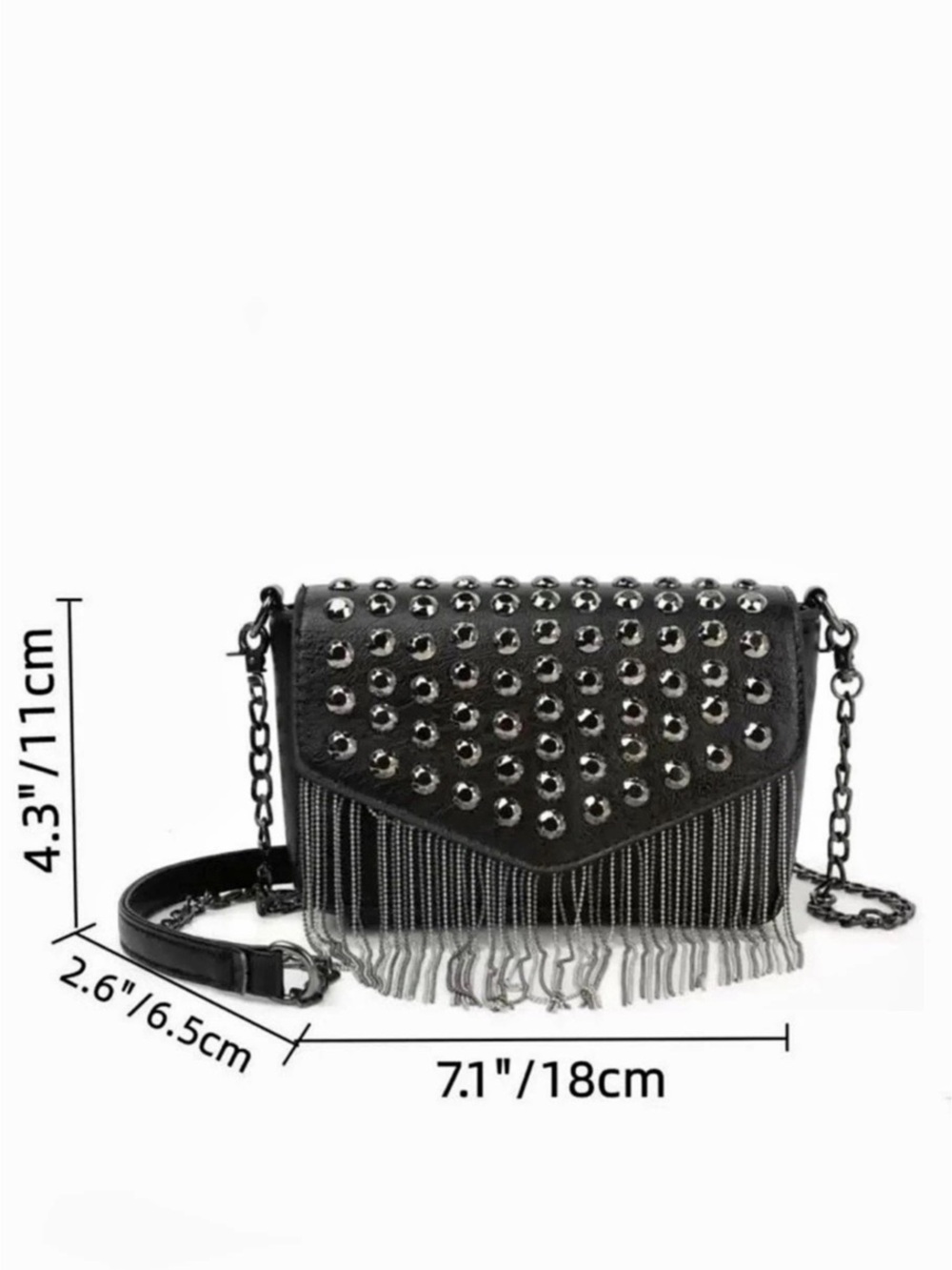 Black Studded Fringe Crossbody Bag - Picture 6 of 12